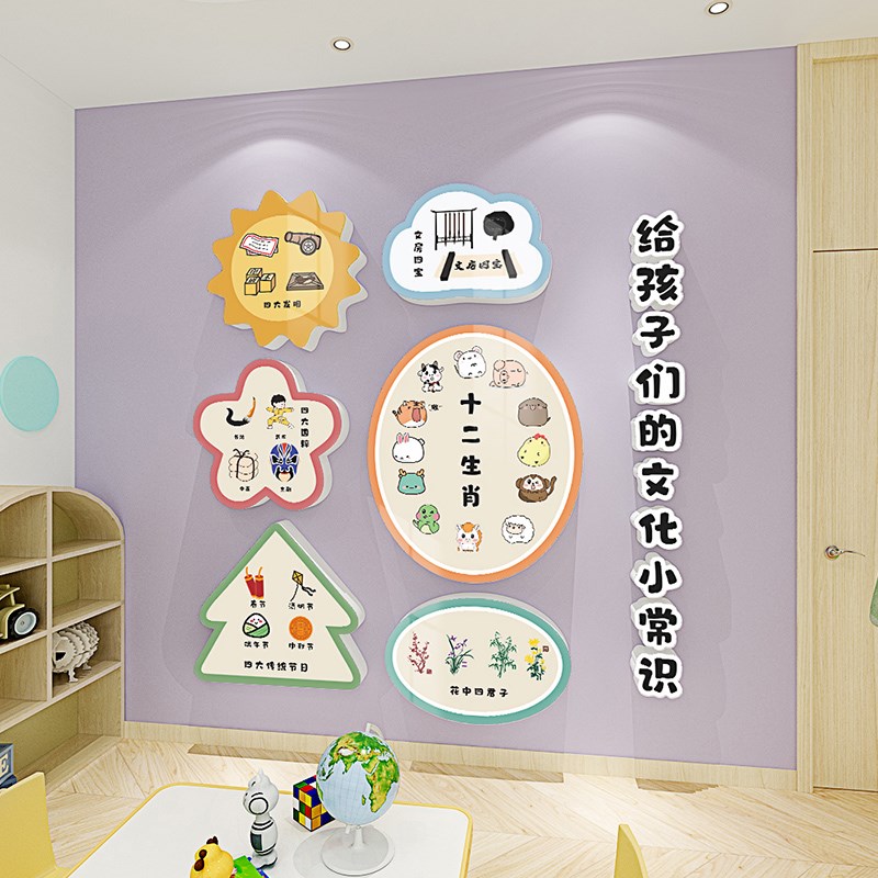 幼儿园文化小常识班级布置教室装饰立体墙贴自粘卡通创意贴纸防水