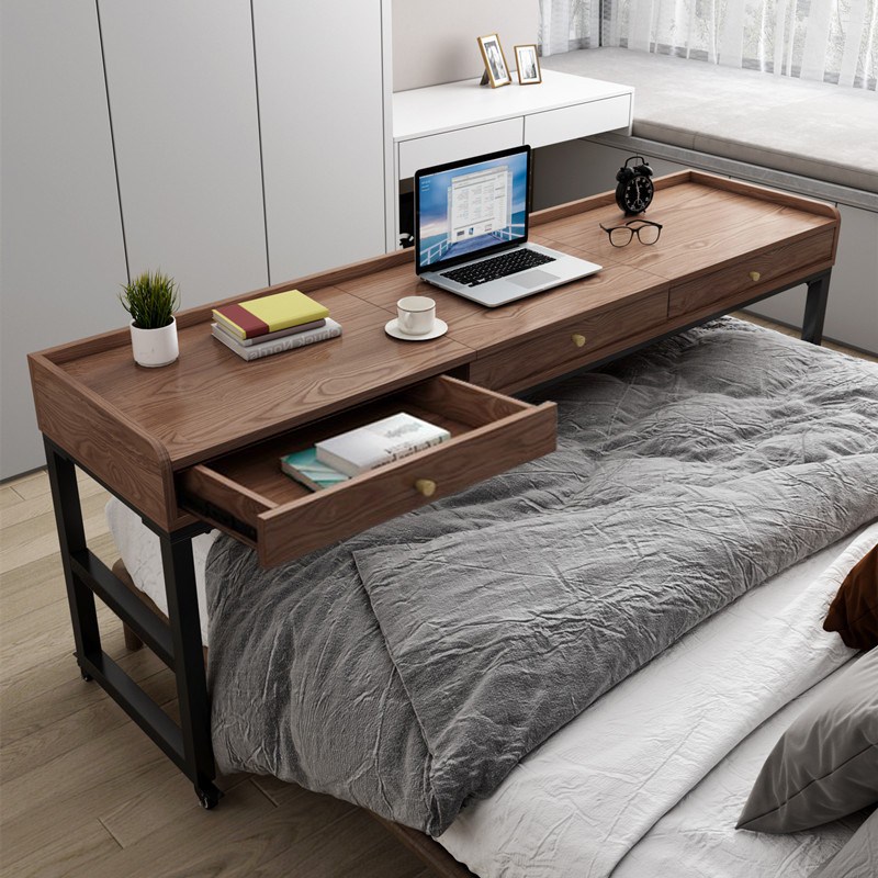 白蜡木床上书桌电脑桌家用卧室懒人跨床桌可移动实木写字桌子