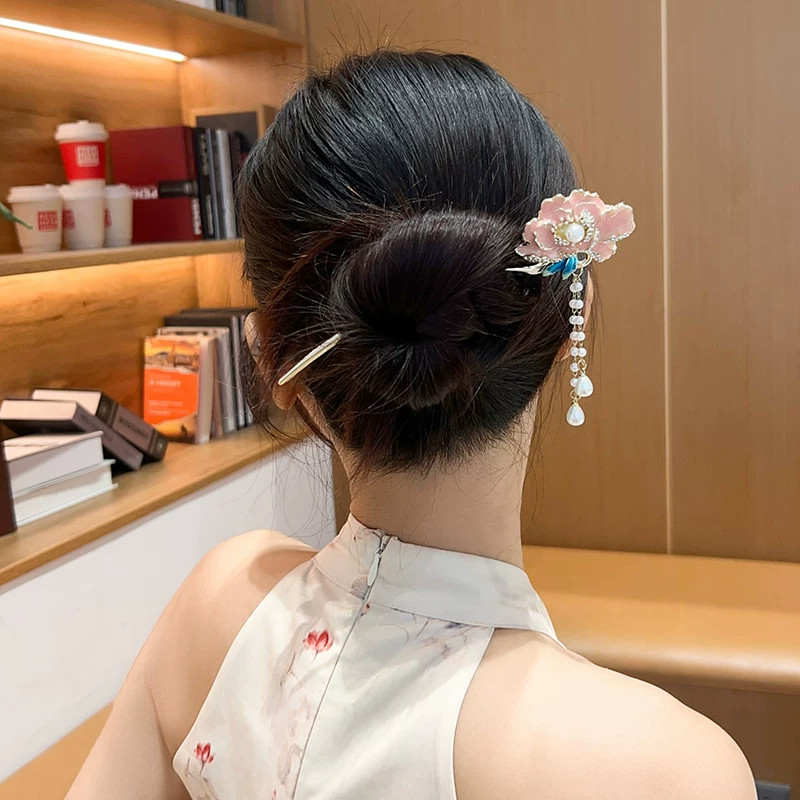 新中式牡丹花发簪女古风步摇盘发簪子中式发钗汉服旗袍配饰
