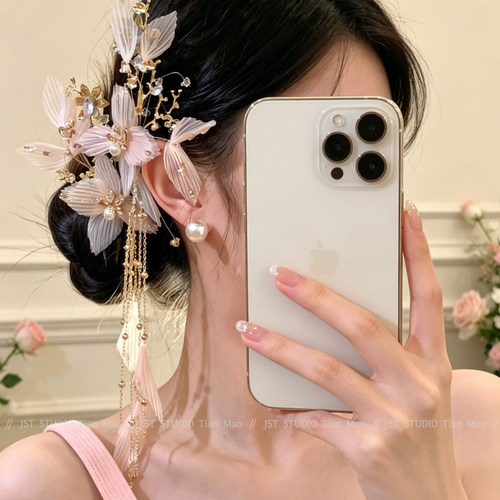 新中式古风蝴蝶流苏新娘发夹