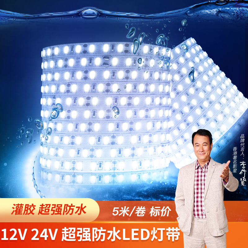 led灯带12伏24v泳池鱼缸水底IP68硅胶套管灌胶户外泡水防水软灯条