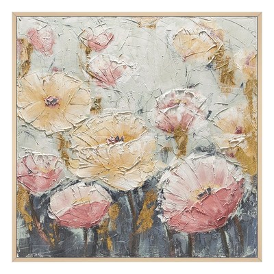 纯手绘奶油风荷方形厚油单联玄关卧室客厅背景墙店铺装饰成品挂