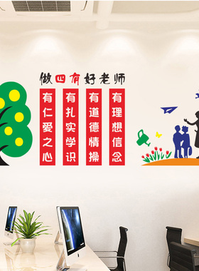 尊师重道四有老师学校办公室教师德师风标语文化墙贴纸布置装饰