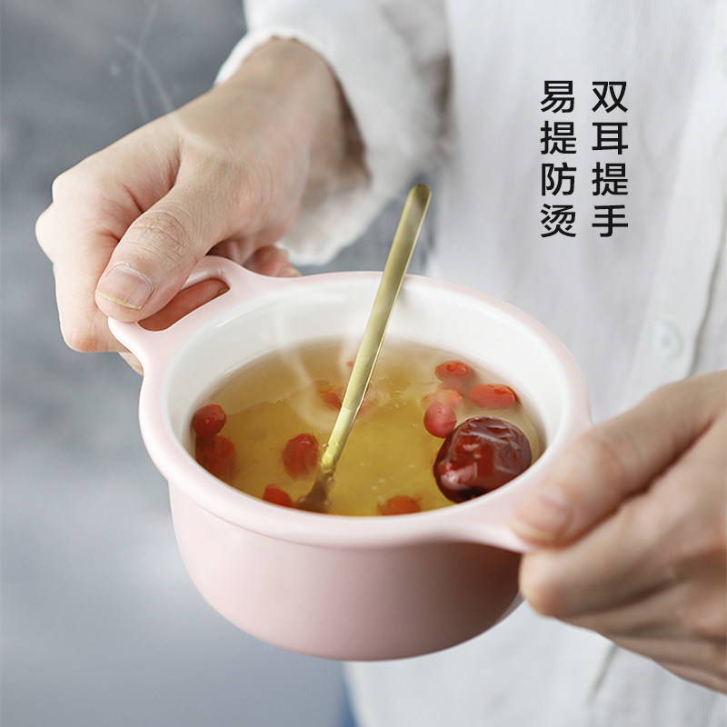 日式陶瓷碗双耳汤碗早餐粥碗家用早餐甜品蒸蛋饭碗宝宝小碗北鼎图片