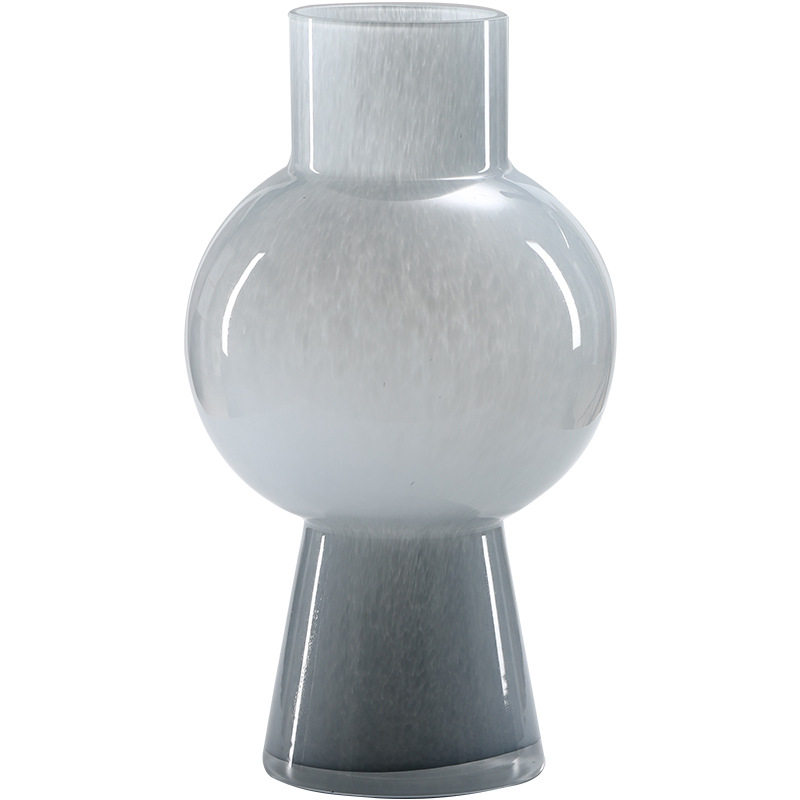 冷烟灰色亮瓷玉感纯手工玻璃瓶小口大肚葫芦插器家居装饰