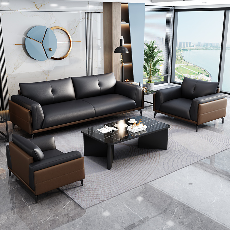 意式办公沙发商务接待洽谈办公室现代简约会客三人位茶几