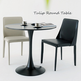 阳台小圆形休闲黑色烤漆咖啡桌奶茶洽谈桌郁金香接待桌子