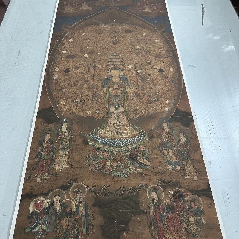 南宋千手千眼观世音菩萨复古书画真迹高微喷仿古装裱挂轴装饰画