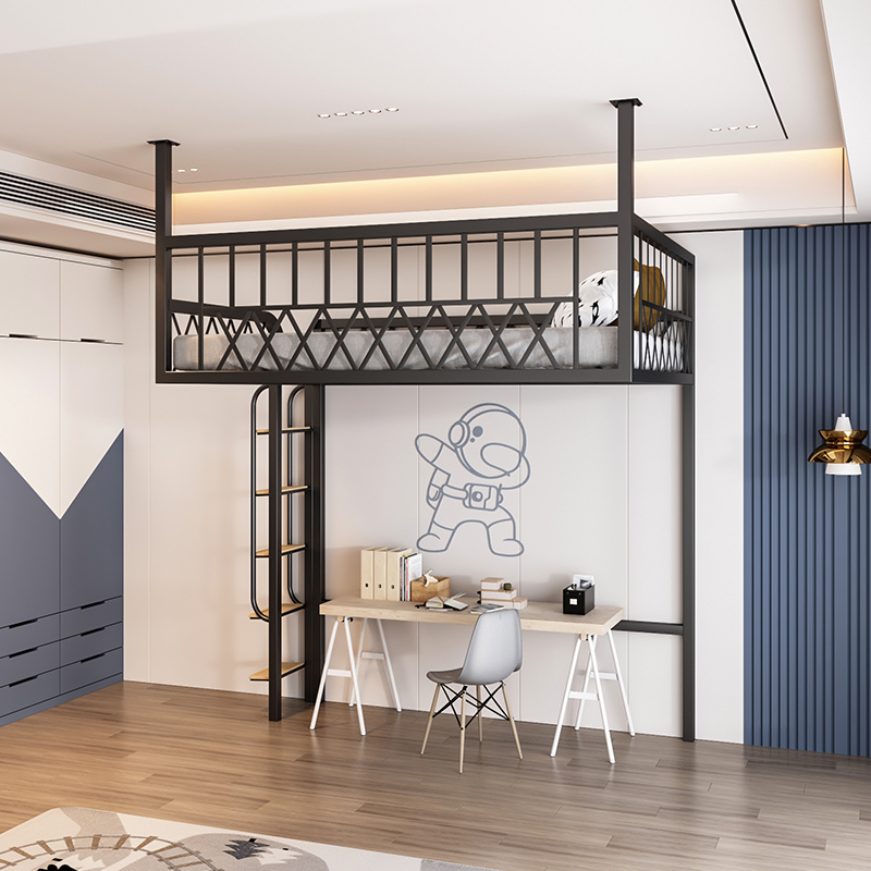 lt阁楼床铁艺复式小户型床多功能省空间公寓吊床错层二楼高架床