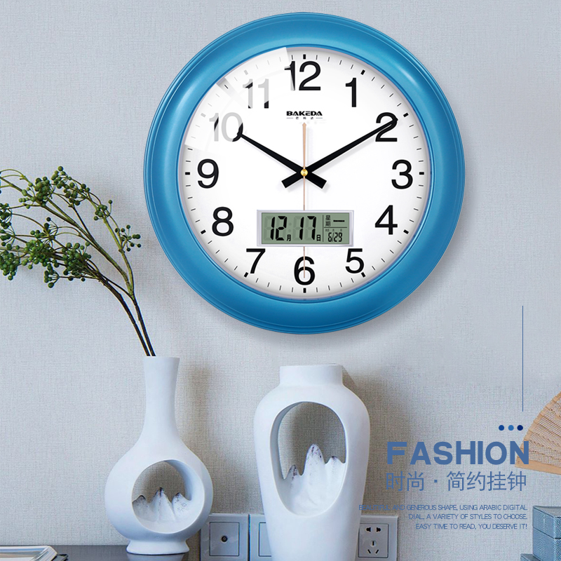 巴科达电子钟表挂钟客厅简约日历创意时尚时钟石英钟挂表现代家用