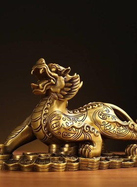 全黄铜貔貅一对家居皮丘办公室客厅店铺装饰品店铺业