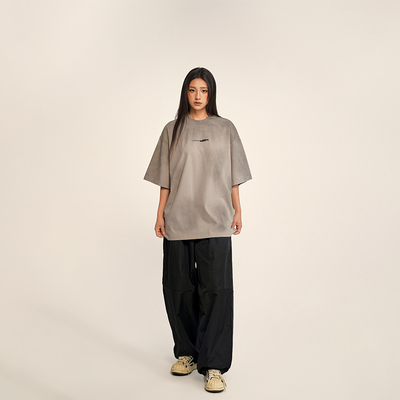 UNWAKE水洗做旧字母脏脏短袖男女T恤夏新款小众宽松复古显瘦上衣