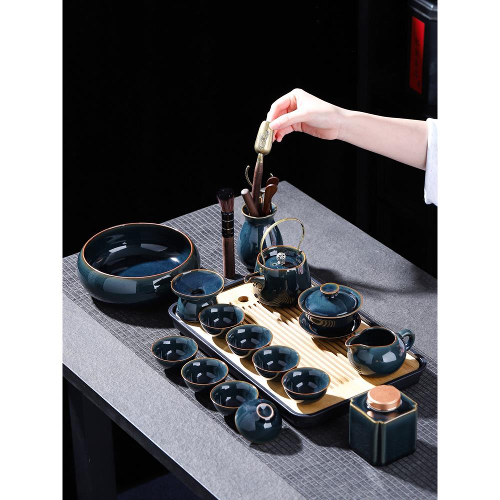 哥窑功夫茶具套装办公室会客茶道家用陶瓷茶壶茶杯全套喝茶器礼盒