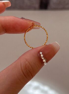 【回馈款】极细！敲闪不怕水车花气质百搭戒指尾戒个性素圈食指戒