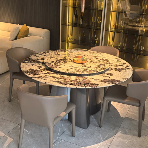 纯天然奢石雪山飞狐大理石餐桌椅