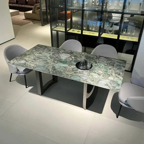 天然祖母绿奢石大理石餐桌
