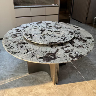 天然雪山兰奢石餐桌意式极简高端轻奢别墅家用大理石圆形吃饭桌子