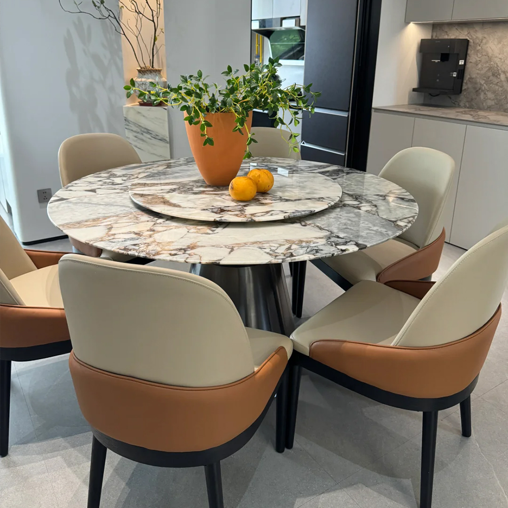 天然大象白奢石餐桌别墅餐厅家用