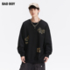 BOY男装 2025夏季 新款 BAD 针织圆领长袖 情侣运动休闲印花宽松卫衣