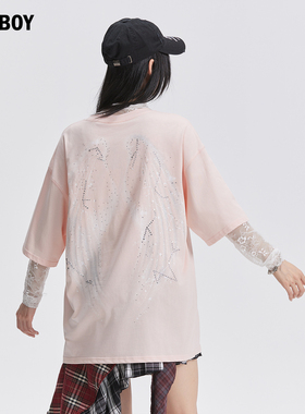 BAD BOY女装2025新款美式短袖夏季男女T恤情侣翅膀老鹰印花宽松