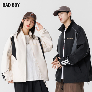 机能拼接条纹立领夹克男春季 美式 嘻哈宽松运动休闲衣 BOY男装 BAD