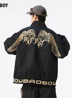 BAD BOY刺绣外套男款潮牌烫金翅膀夹克休闲宽松情侣款宽松外套女