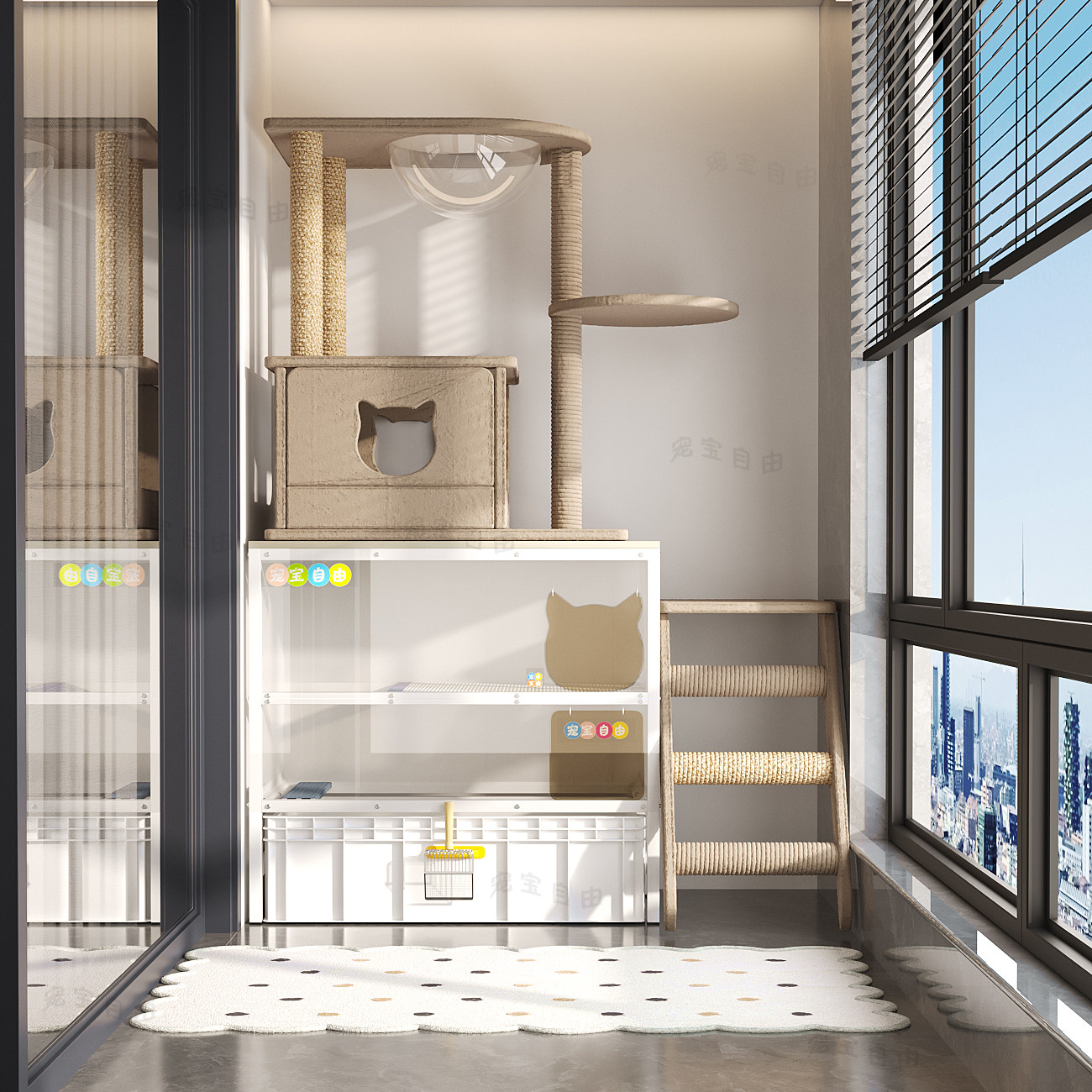 二代86cm全封闭柜子猫砂盆阳台置物架一体双层超大号防外溅猫厕所