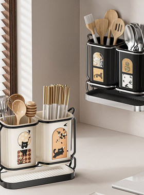 厨房筷子筒台面筷篓餐具勺子沥水收纳盒家用壁挂免打孔筷笼置物架