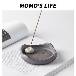 手作复古香插香炉线香底座手工粗陶香盘茶室茶桌香插中式 桌面摆件