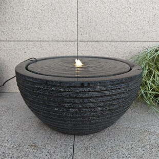 日式别墅庭院e流水钵户外室内园林大理石喷泉石雕石钵涌泉景观摆