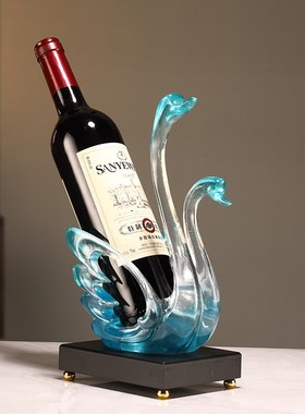 新中式蓝色天鹅葡萄酒柜酒架高级感好看的红酒架餐厅前台装饰摆件