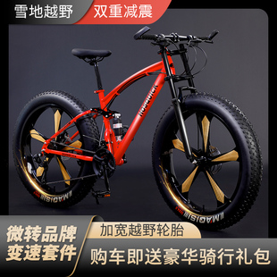 雪地车沙滩车山地自行车大轮胎变速双减震宽粗越野成人男女山地车