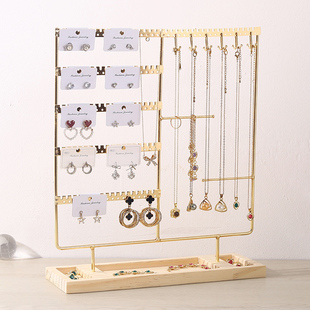 实木铁艺耳环架家用耳饰收纳首饰架挂手链项链架子摆摊饰品展示架