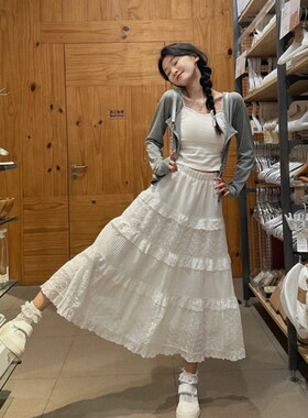 175高个子加长版白色半身裙女春A季2024新款裙子拼接蛋糕裙a字长