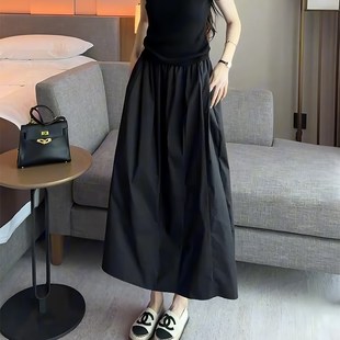 时尚 新款 轻奢风A字裙 半身裙女2025年夏季 高级感黑色简约设计大码