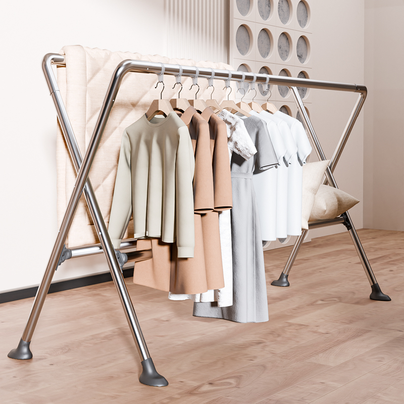 四杆不锈钢落地晾衣架家用阳台晾衣杆晒被神器挂衣架户外晒衣架子