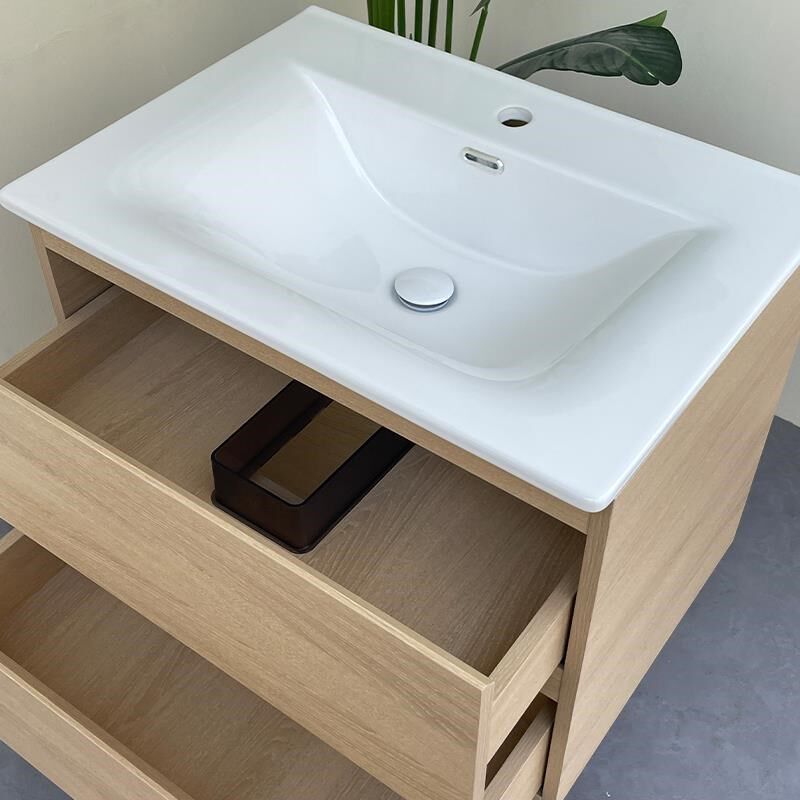 【定制】原木风陶瓷一体盆浴室柜卫生间多层实木浴室洗脸盆洗漱台