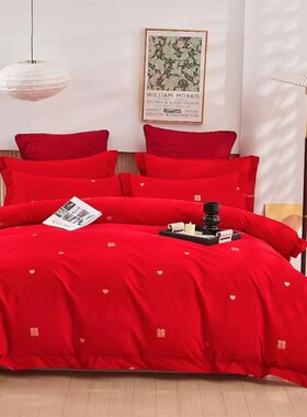 全棉单件被罩单人纯棉1.8米磨毛被套结婚180x 220大红色2Z00x被罩