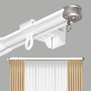 窗帘轨道滑轮滑轨顶装一整套双轨静音挂钩式侧装铝合金伸缩窗帘杆