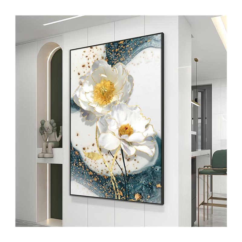 花开富贵玄关走廊牡丹装饰画客厅油画简约墙壁挂画背景墙入户酒店图片