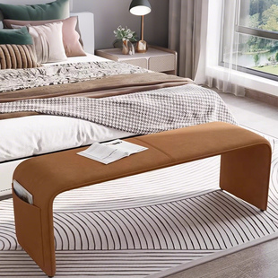 轻奢卧室床尾凳北欧设计师入户换鞋凳简约现代马鞍皮客厅休闲长凳