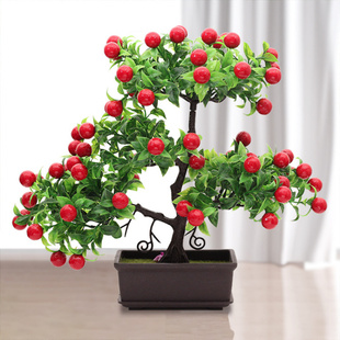 直销 仿真水果盆景富贵红果假花盆栽桌面装饰植物摆件