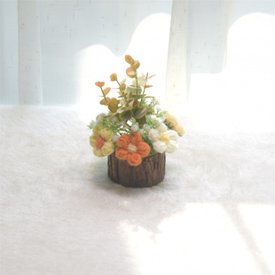成品手工编织泡芙盆栽家居摆件针织仿真花毛线钩织花束假花