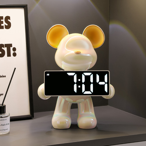 暴力熊时钟摆台式存钱罐客厅高级摆件卧室床头柜led闹钟电子钟表