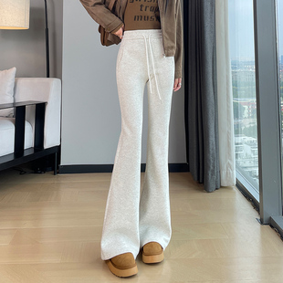 垂感阔腿直筒秋冬加绒小个子休闲运动裤 子美式 弹力微喇裤 2025新款
