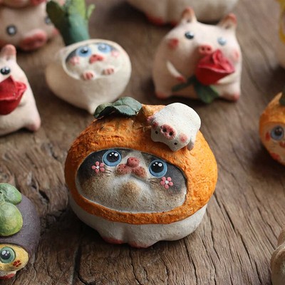 三生器物 太阳屋手作 超萌柠檬猪 吉祥物摆件萌宠 猫咪 榴莲猫