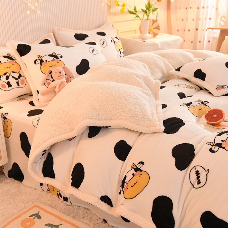 冬季牛奶羊羔绒加绒被套单件珊瑚绒双面毛绒150x200被罩1米8x2米2
