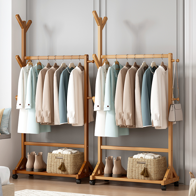 实木衣帽架落地卧室家用挂衣架角落多功能简易置物鞋架一体收纳架