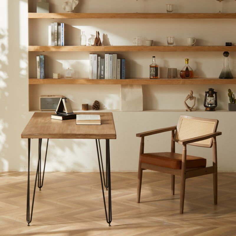 实木侘寂风复古靠背欧式扶手中古风咖啡店书房休闲凳