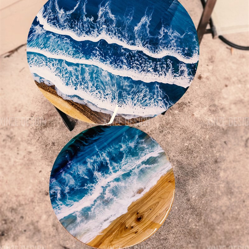 创意艺术餐桌环氧树脂河流实木拼接茶几沙发小圆桌子阳台xznew